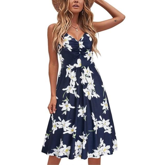 PENGXIANG Femmes Casual Été Sans Manches Plage Coton Robe Maxi Robe