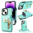 thumbnail image 1 of Crossbody Strap for iPhone 14 Wallet Case with Card Holder, Flip PU Leather for iPhone 14 Case Stand Zipper Pocket Protective Phone Case for Women Girls - Mint, 1 of 7