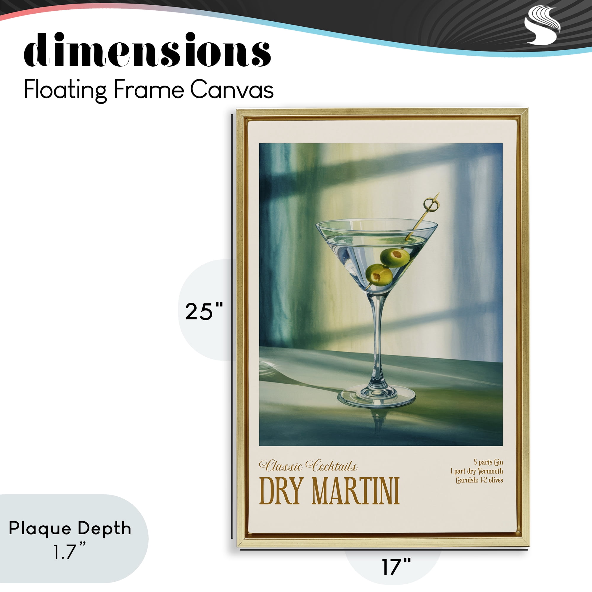 Stupell Industries Dry Martini on Surface Gold Framed Floater Canvas Wall Art, design by Andreas Magnusson