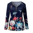 thumbnail image 3 of CEHVOM Femmes Mode Décontractée Imprimé Col en V Manches Longues Fermeture Éclair Hauts Blouse, 3 of 4