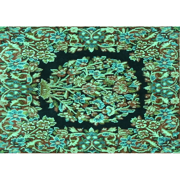 Ahgly Company Machine Washable Indoor Rectangle Persian Turquoise Blue Traditional Area Rugs, 7' x 9'