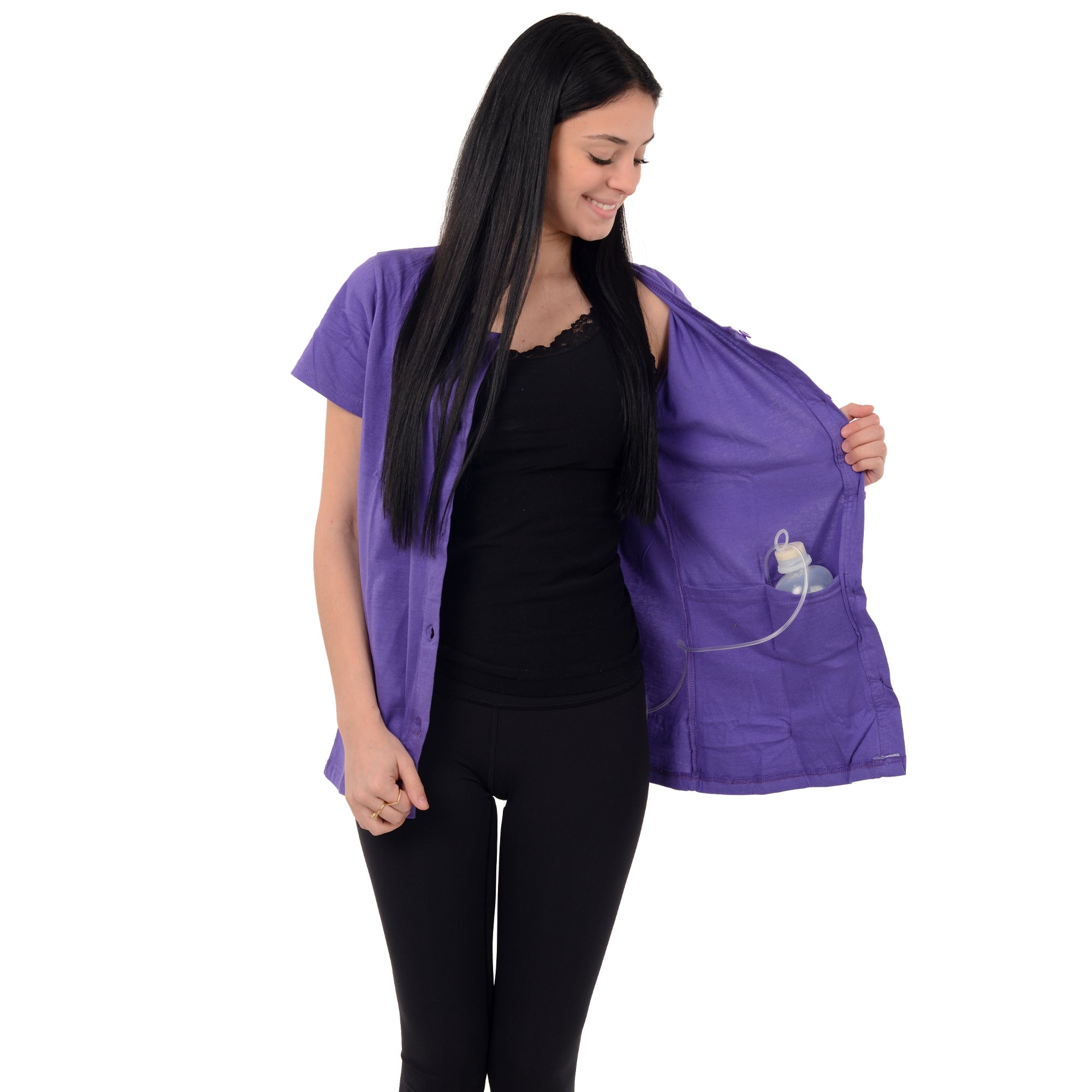 USBD Crew Neck Post Mastectomy Shirt with Drain Pockets Size XXLarge