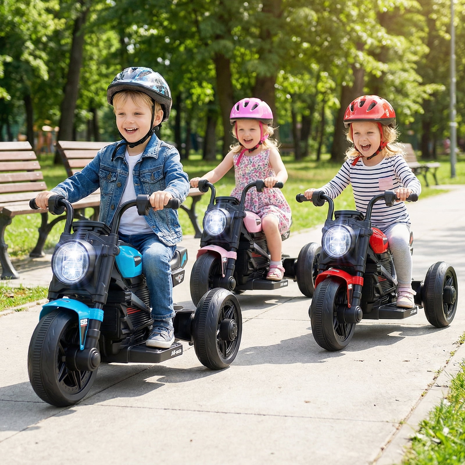 Gymax 6V Kids Motorcycle w/Song Story LED Headlights Accelerator Pedal & 3 Wheels Blue