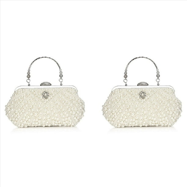 2X Bolsos de Mano de Perlas para Mujer, Bolso de Noche, Bolso de Mano para Boda, Bolso con Cadena para Cena, Fiesta