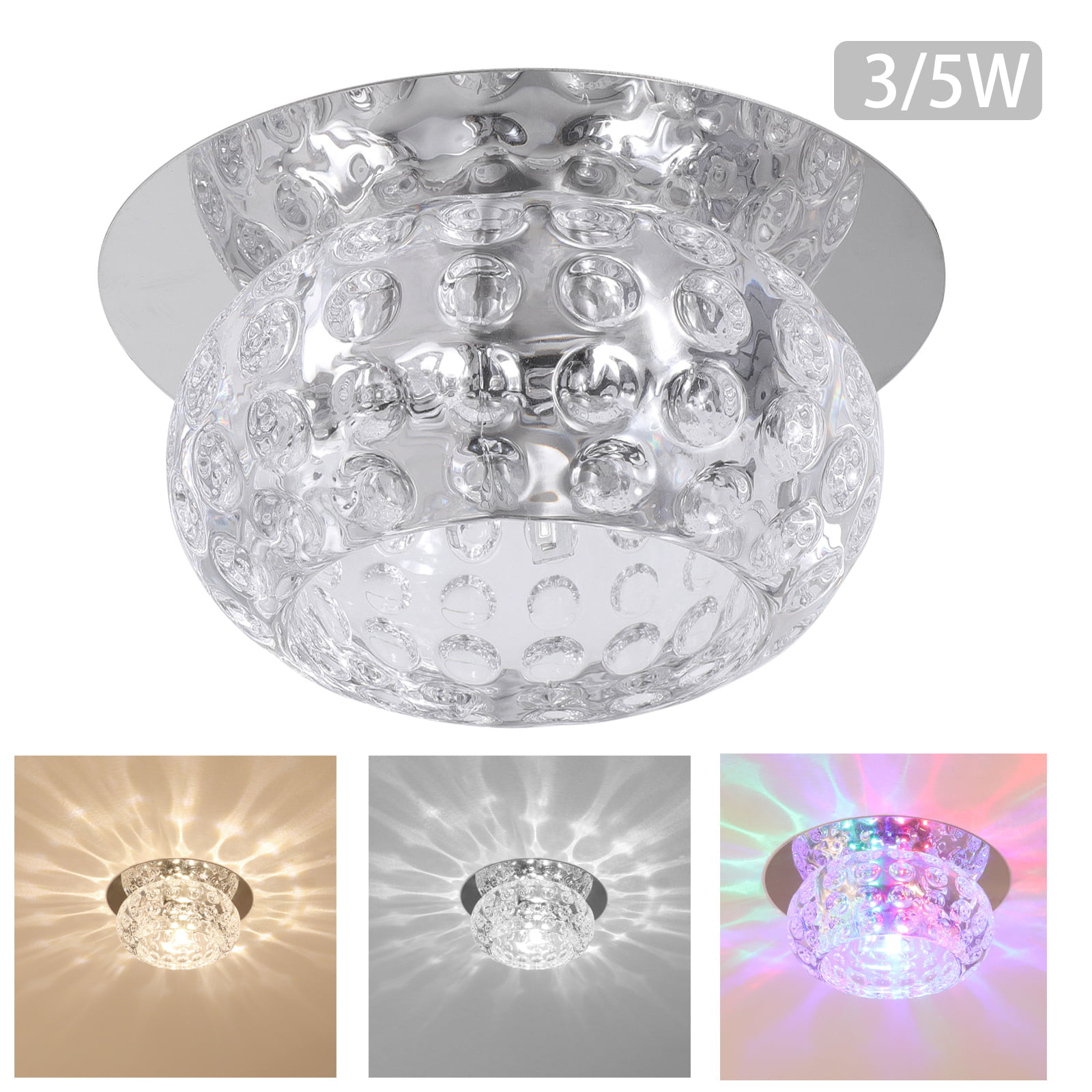 3/5W Crystal LED Ceiling Light Fixture Aisle Hallway Pendant Lamp Chandelier 