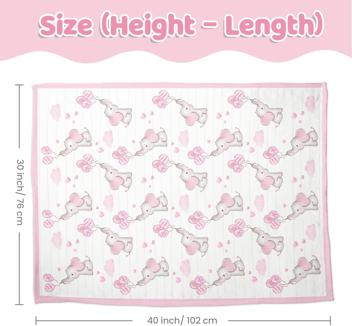 Elephant Kid Blanket for Girl - 30 x 40 Minky Throw Blankets for Girls - Gift for Kids on Birthday