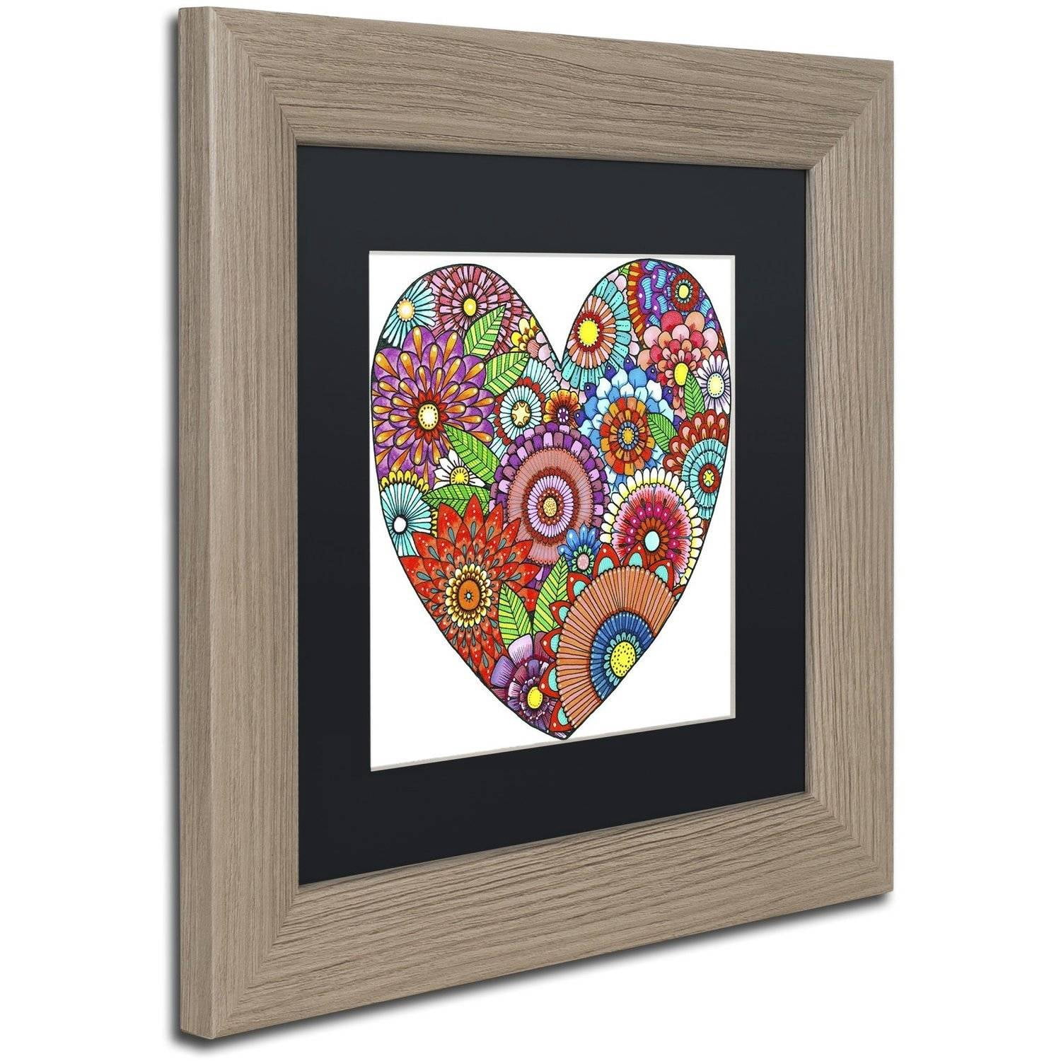 Trademark Fine Art "Floral Heart" Canvas Art by Hello Angel, Black Matte, Birch Frame