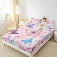 thumbnail image 4 of Homewish Girly Pink Butterfly Twin Sheet Sets, Spring Garden Animal Twin Fitted Sheet, Princess Cartoon Flat Sheet, Ultra Soft Bedroom Decor, 3-Piece, 4 of 7