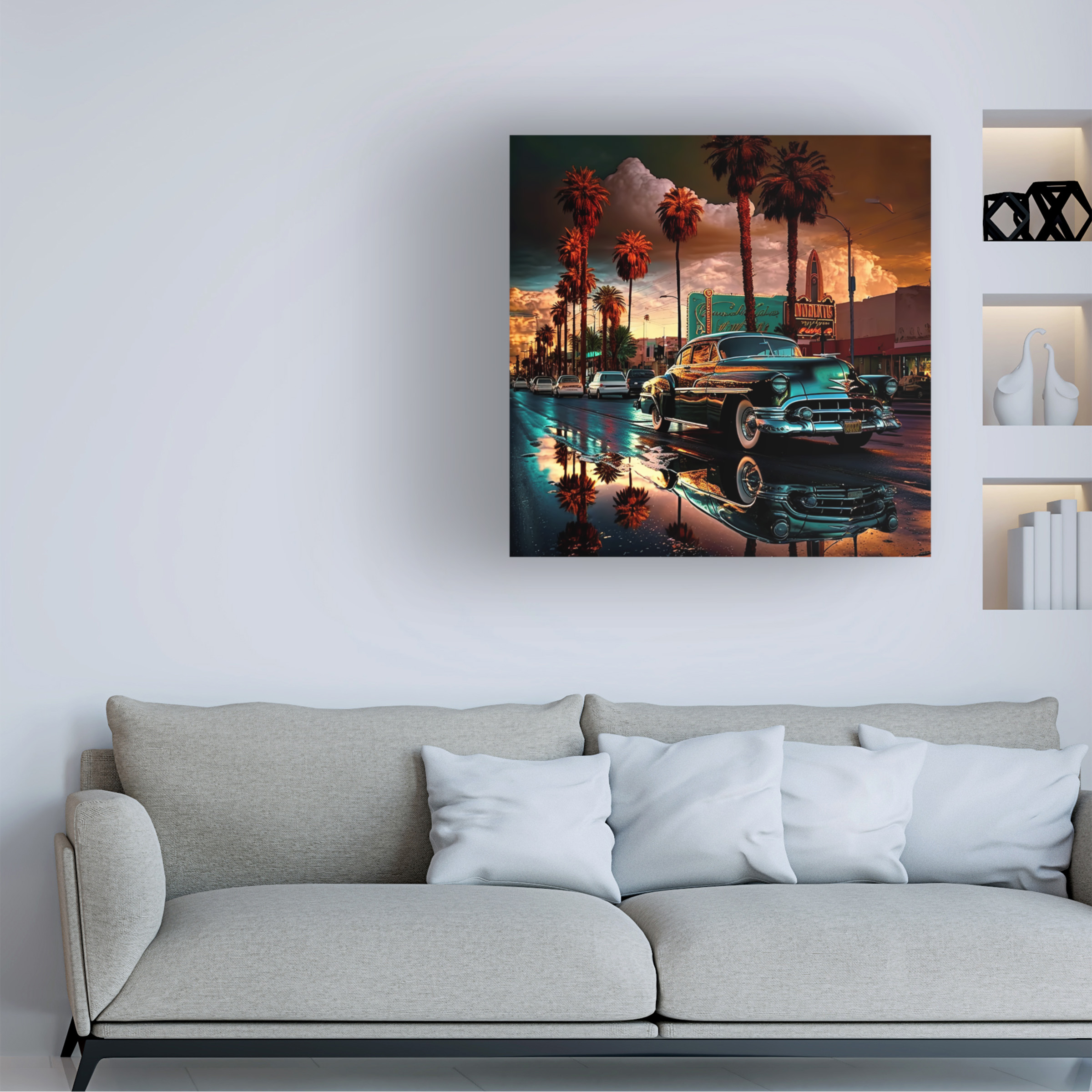 Canvas Wall Art - Ray Heere 'Las Vegas Strip Cadillac 19' Wall Art for Living Room, Bedroom, or Office Décor by Trademark Fine Art - 24 x 24 Inches