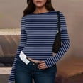 thumbnail image 2 of bbyeadc Blue Long Sleeve Shirt for Woman Y2k Striped Going Out Crop Tops Spring Fall Winter Round Neck Strechy Tight Tees Pullover, Navy XL, 2 of 5
