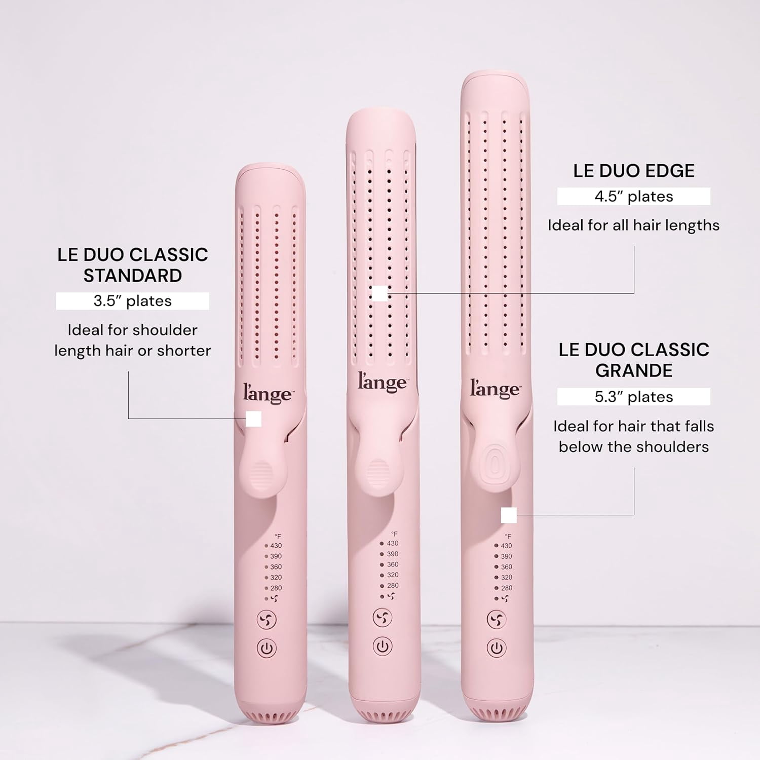L'ANGE HAIR Le Duo Edge 360° Airflow Titanium Styler Blush | 1” Wide Titanium Plates with Rounded Corners & Softly Beveled Edges (Blush)