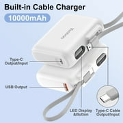 Yoobao Portable Charger with Cable, 10000mAh 22.5W Fast Charging USB-C Power Bank with LED Display, White