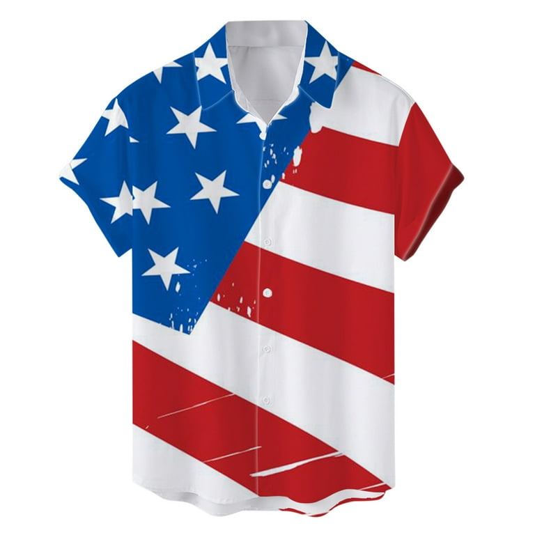YUHAOTIN Patriot Day Pearl Snap Shirts for Men Male Summer Casual  Independence Day Flag Print Shirt Short Sleeve Turn Down Collar Shirt Funny  Shirts for Men Dress Shirts for Men 