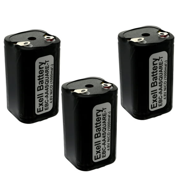 3x Exell Custom 4.8V 1000mAh NiCd 4xAA Square Battery Pack with Tabs