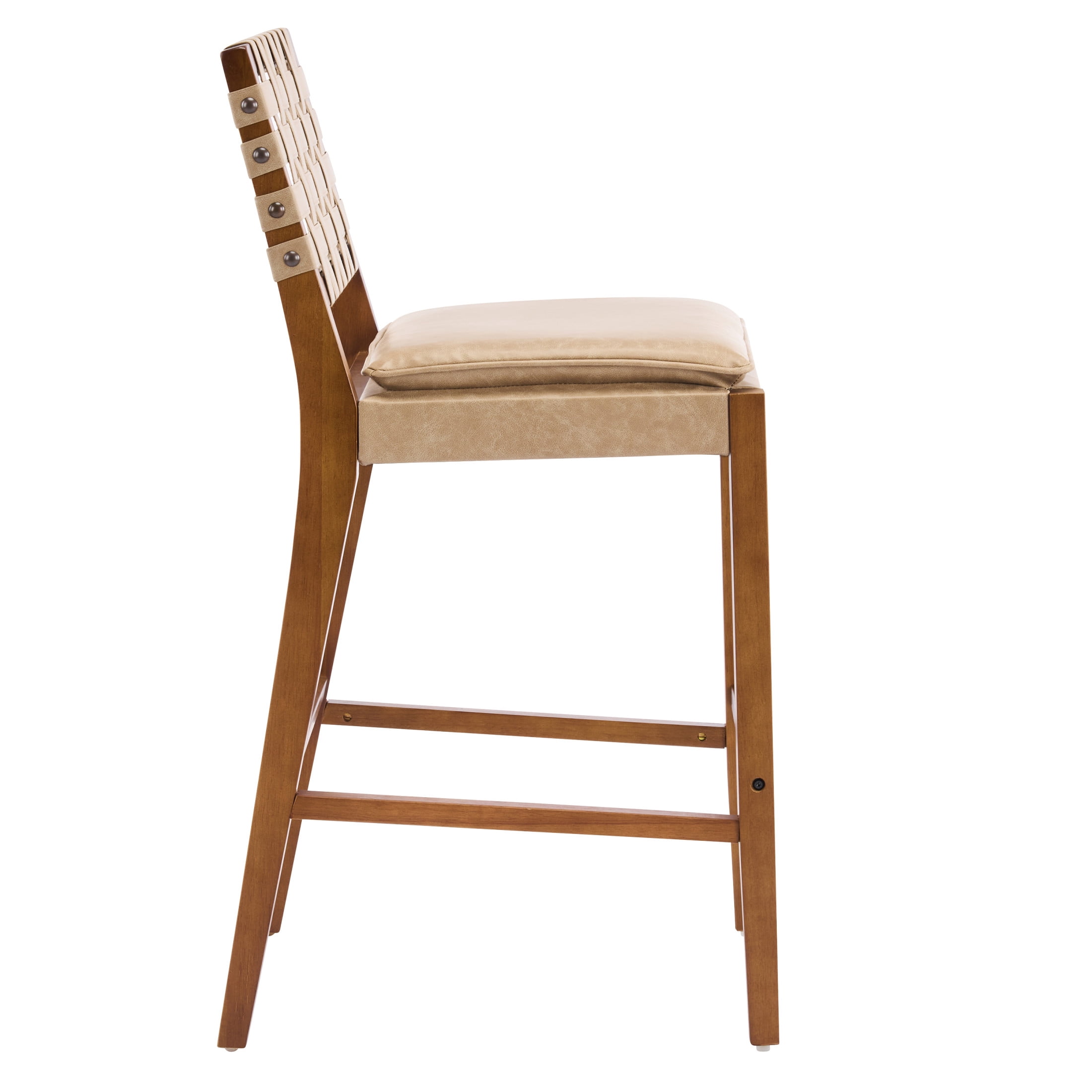 Christopher Knight Home Rustic PU Upholstered Barstools, Rivet Accents, Solid Wood Frame, Light Brown, Set of 4
