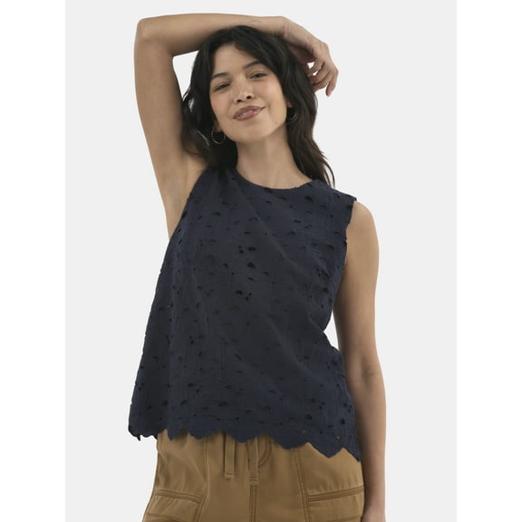 Time and Tru Women's Eyelet Embroidery Top, Sizes XS-XXXL