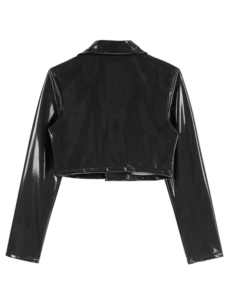 Eandarui Women's PU Leather Solid Open Front Casual Cropped