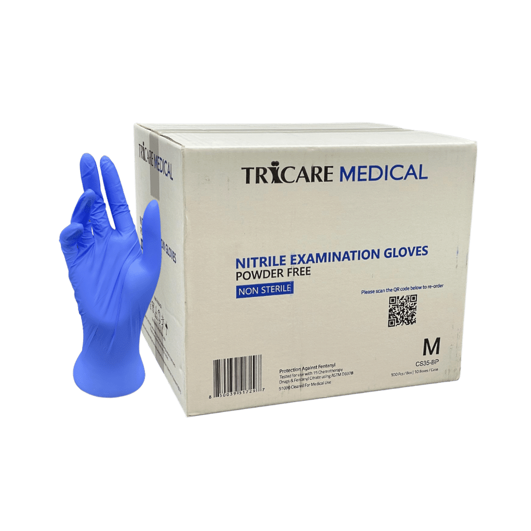 TRICARE Medical Nitrile Gloves, Medium, 1000 Count, Deep Blue, Chemo