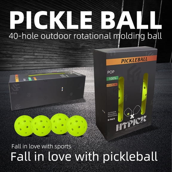 HTPICK One-Piece Sanded Surface Green Outdoor 40-Hole Pickleball Balls, 6-Pack