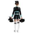 thumbnail image 2 of Yeahdor Girls Halloween Cheer Leader Outfits Long Sleeve Shiny Cheerleading Dance Uniform Dress Set Blue Green&White 6, 2 of 7