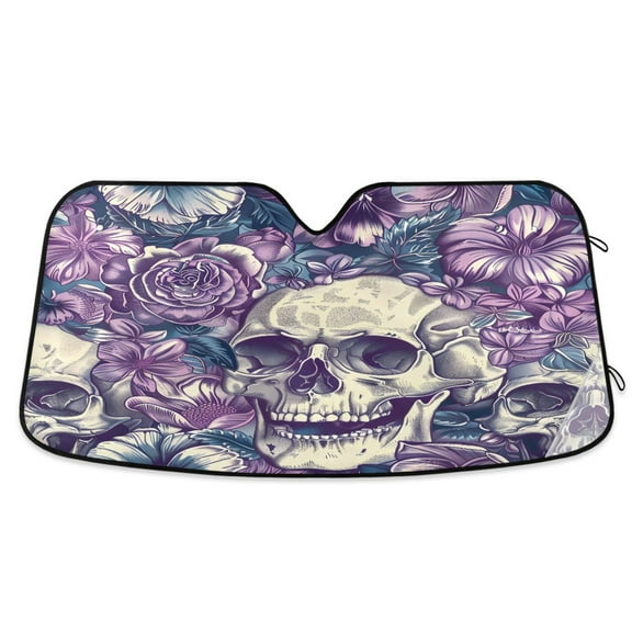 ALAZA Skull Purple Flowers Windshield Sun Shade Car Foldable Visor Block UV Rays Protector 55"x27.6"
