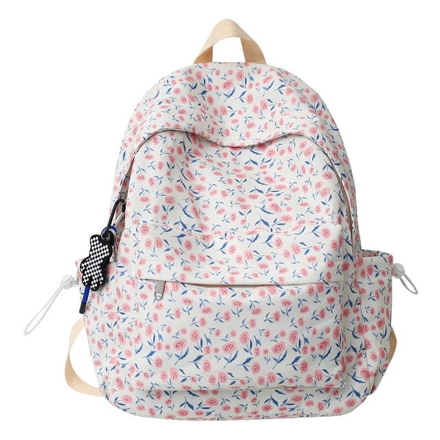 Mochila estética Mochila de flores Mochila floral linda Mochila de primavera y verano Mochila informal (azul)