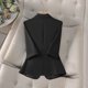 thumbnail image 4 of Blazer de mujer, moda informal, color liso, bolsillo, cuello vuelto, manga 3/4, blusa de dacrón, 4 of 5