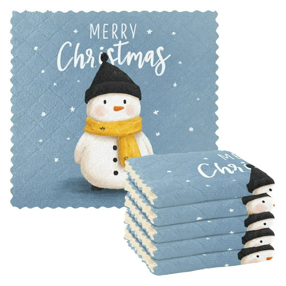 6 Pieces of Kitchen Towels 11x11Inch Kitchen Dish Cloths Kitchen Dish Towels Reuseable Cleaning Cloths White Christmas Snowman
