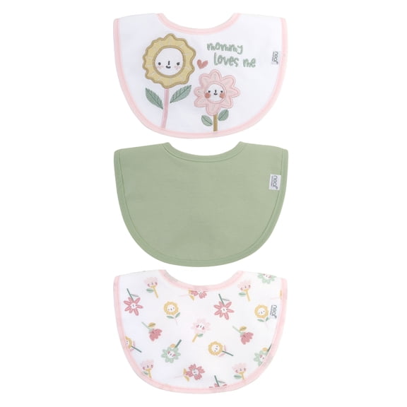 Neat Solutions 3 Pack Girl Print & Solid Infant Milk Bibs