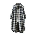 thumbnail image 2 of Blmnix Womens Button Up Shirts Plaid Gauze Blue Vintage Graphic Tees for Women Long Sleeve V-Neck Tees, 2 of 6