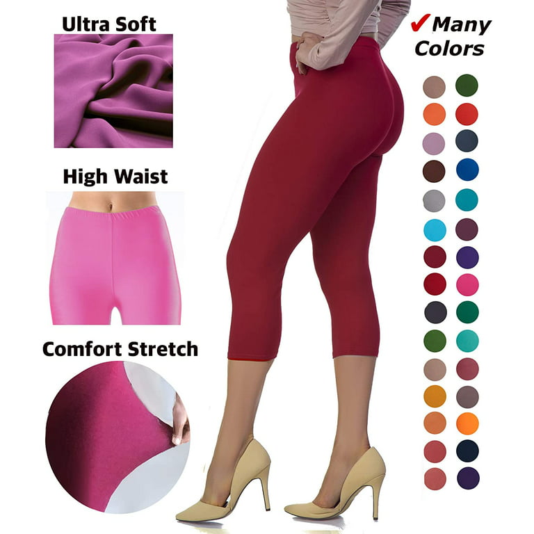 LMB Capri Leggings for Women Buttery Soft Polyester Fabric, Black, XS - L 