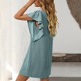 thumbnail image 4 of Dvprdro Robe d'Été pour Femmes 2025 Mode Unie Col Rond Manches Courtes à Volants Superposés Décontractée Ample Plage Soleil Mini-Robe, 4 of 5