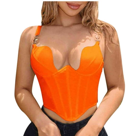 POIUYTR Women s Bustier Crop Top Spaghetti Straps Bustier Bra Corset Tops Corset Bodysuit with Built in Bra