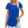 thumbnail image 2 of Fanxing Womens Plus Size Tops Pleated Tunic Blouses Summer Ruffles Short Sleeve Tshirts for Women Flowy Casual Tees Shirts Blue,XXXXXL, 2 of 6