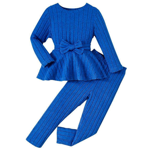 Hpgjzj Girls 2 Piece Outfits Twist Front Puff Sleeve Tops and Pants Rib-Knit Sweatsuits Fall Winter Clothes Sets