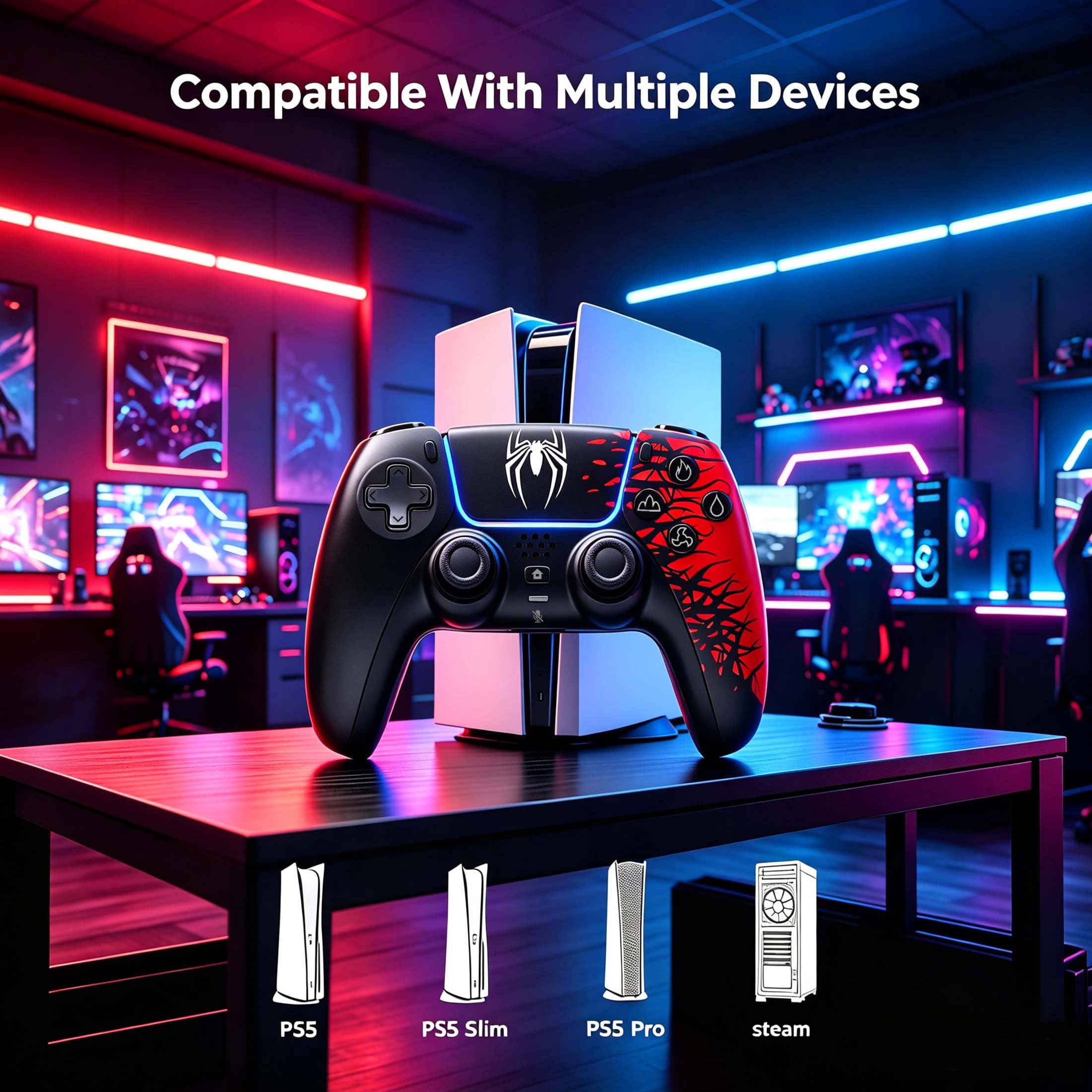 Wireless Controller Compatible with P5/P5 Pro/P5 Slim/PC,with 1500mAh Battery,Dual Vibration,6-Axis Motion Control,Speaker,3.5mm Audio Jack (Spider)