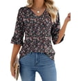 thumbnail image 2 of UVN Tunic Blouses for Womens Floral Print Tops Summer V-Neck 3/4 Ruffle Sleeve Blouse, 2 of 6