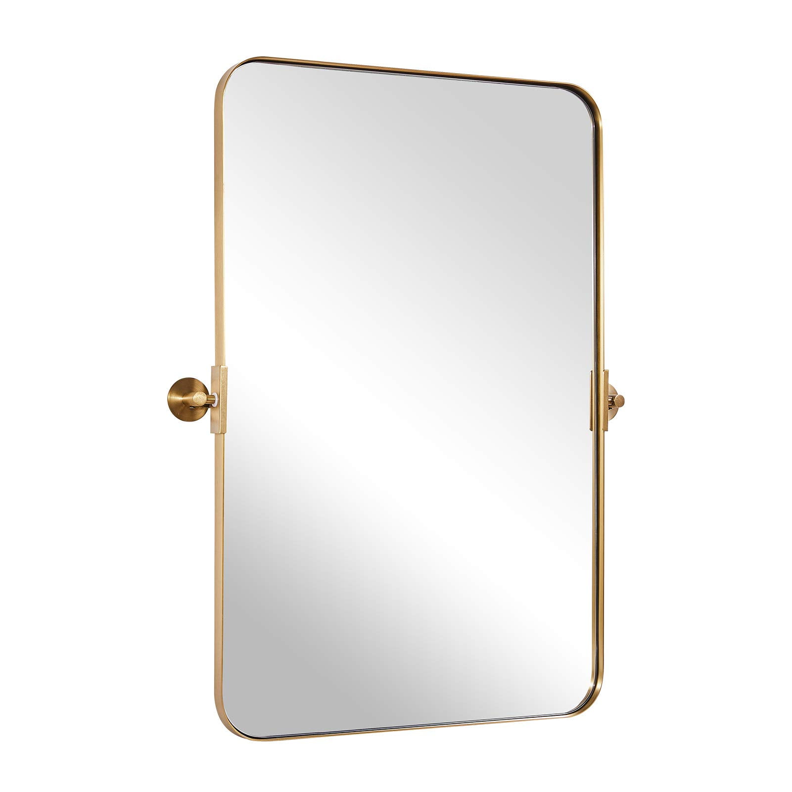 Moon Mirror 24 X36 Gold Pivot For Bathroom Metal Frame Mirrors Wall Rectangle Titling Vanity With Rounded Corner Design Hangs Vertica Com Moon Mirror 24 X36 Gold Pivot, Brushed Gold Rectangular Bathroom Mirror