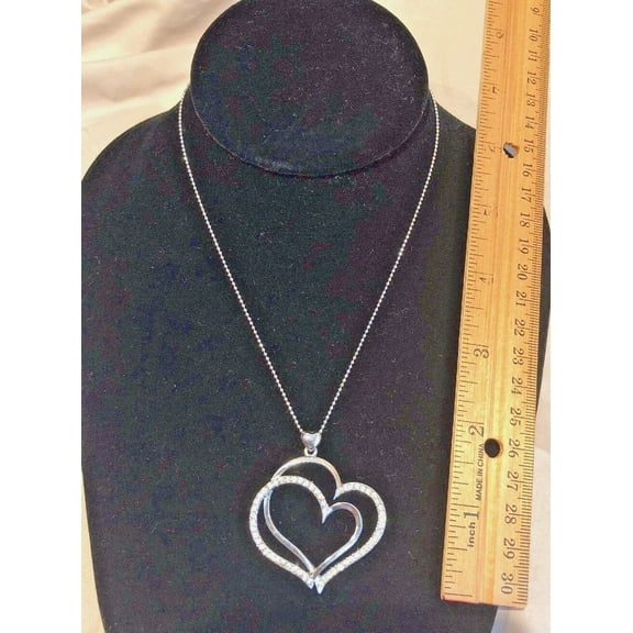 All About Double Heart Silver/CZ Pendant Adjustable Chain NEW