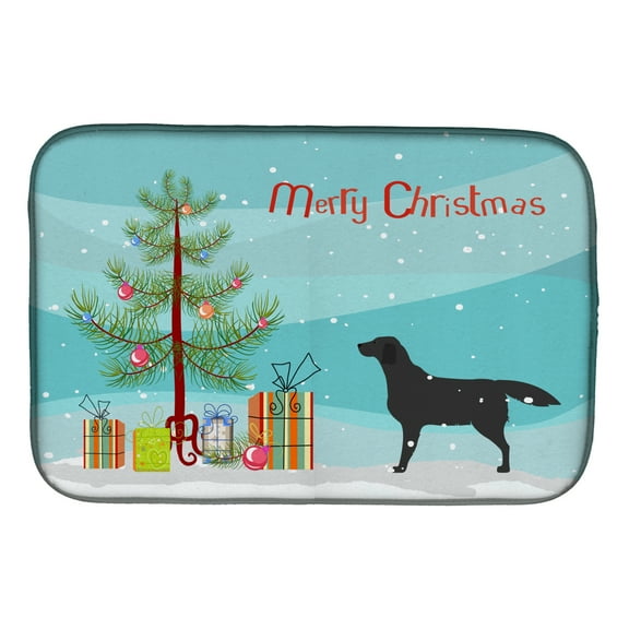 Black Labrador Retriever Merry Christmas Tree Dish Drying Mat