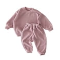 thumbnail image 2 of Dakiuu 2 Pieces Sweatsuit for Baby Boys Girls Fall Winter Solid Color Oversized Long Sleeve Sweatshirt Shirt Tops and Pants Set Kids Casual Loose Fit Spring Clothes Outfits Pink 4-5 Years (120), 2 of 5