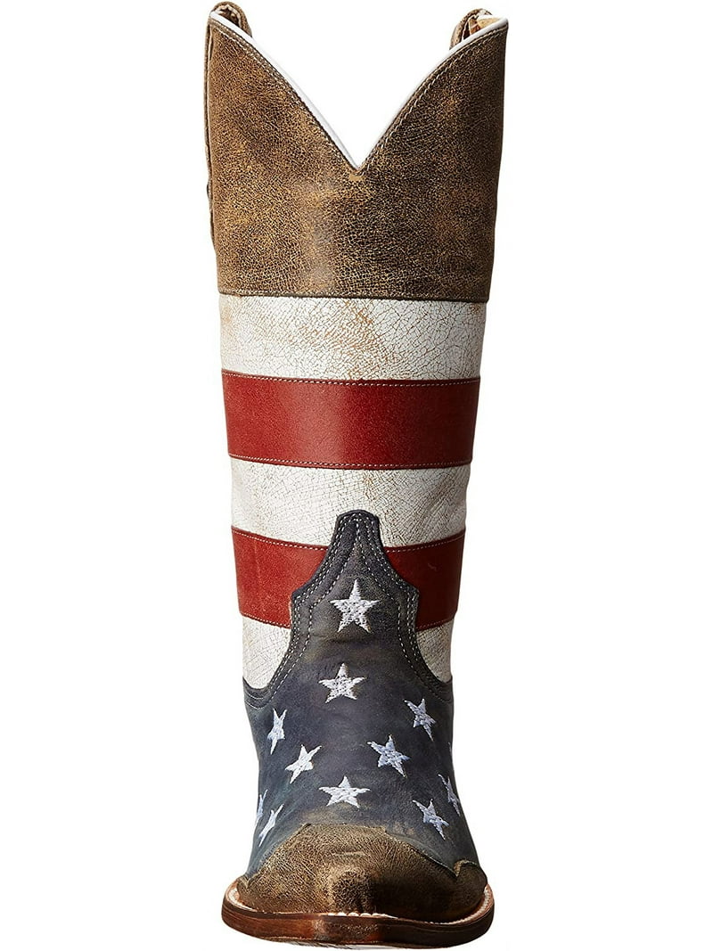 Roper Mens Leather Cowboy Boot American Flag Distressed 