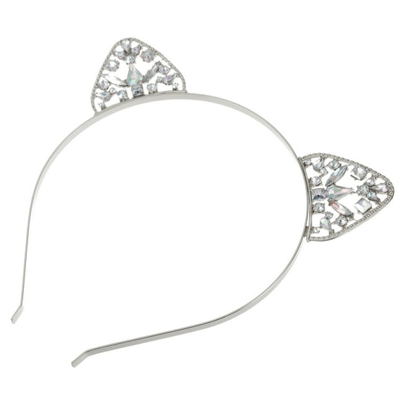 Unique Bargains 1 Pc Elegant Faux Diamond Cat Ears Headband for Women Girls 6.30"x6.10" Silver Tone