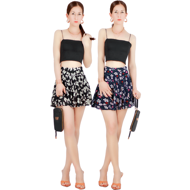 SET DE 2 FALDAS SHORT DE MUJER CASUAL FALD-1004 DE ESTAMPADO FLORAL