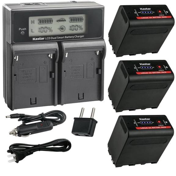 Kastar 3-Pack NP-F980EXP Battery and CH04 Dual Fast Charger Compatible with Sony CCD-TRV99 DSC-D770 CRX10U CVX-V18NS CVX-V18NSP DCR-TR7 DCR-TR7000 DCR-TR7100 DCR-TR8000 DCR-TR8100 DCR-TRU47 Camera