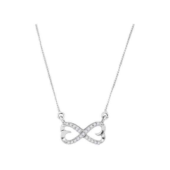 Sterling Silver Womens Round Diamond Infinity Double Heart Pendant Necklace 1/5 Cttw