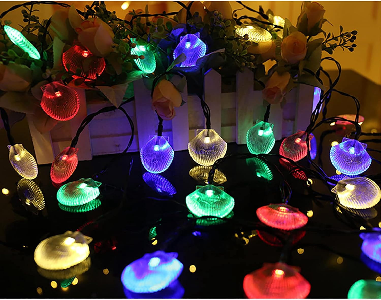 Solar Seashell String Lights 16.4FT 30LED Waterproof 8 Modes Sea Shell String Lights Ocean Theme Lights for Covered Outdoor Camping Wedding Birthday Party