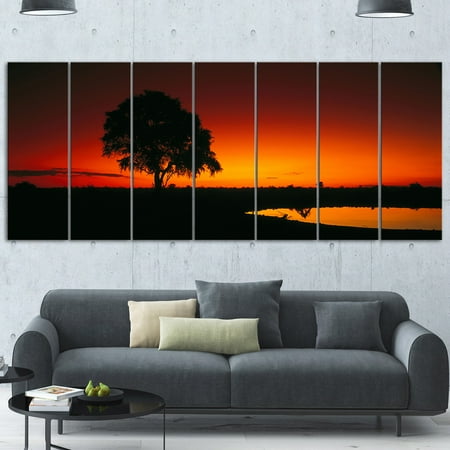 Led Metal Wall Art DESIGN ART Designart 'Sunset View in Tanzania' Extra Large African Landscape LED Glossy Metal Wall Art ()