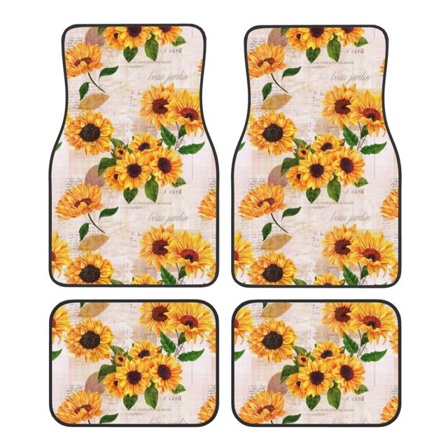 Kdxio Sunflower 5 Print Car Floor Mats Universal SUV Front Rear Floor Foot Mats 4-Piece Full Set with Non-Slip Rubber Backing Car Accessories for Most Cars