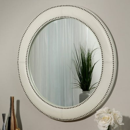 Darby Home Co Round Leather Framed Accent Wall Mirror